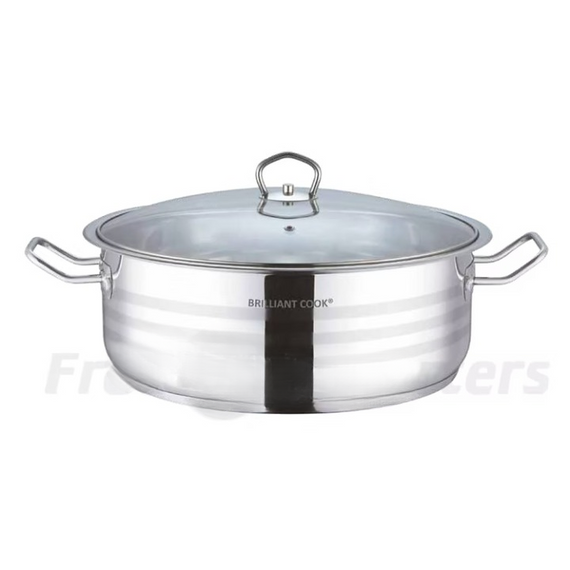 13.5 QT Brilliant Cook Stainless Steel Lowpot with Glass Lid