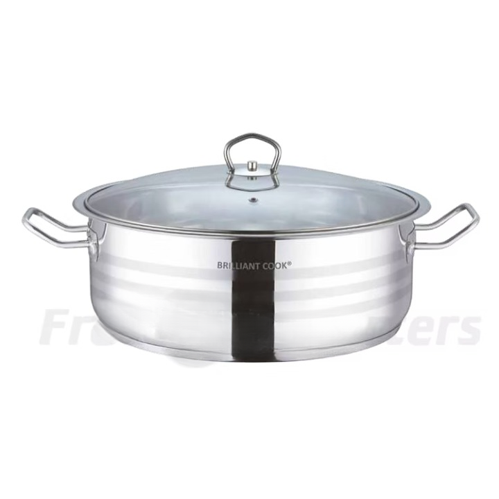 13.5 QT Brilliant Cook Stainless Steel Lowpot with Glass Lid