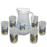 7Pc. Glass & Pitcher Set (BLUE ROSE BASKET)