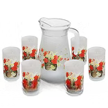 7Pc Glass & Pitcher Set (RED ROSE BASKET)