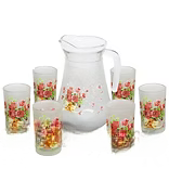 7Pc Glass & Pitcher Set (RED ROSE BASKET) - Pack of 6
