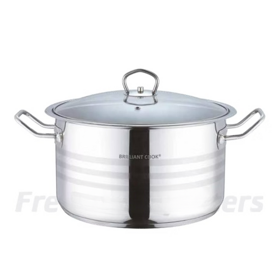 6.7 QT Brilliant Cook Stainless Steel Stockpot with Glass Lid