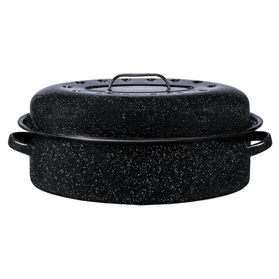 Granite Ware 18" Covered Oval Roaster Black