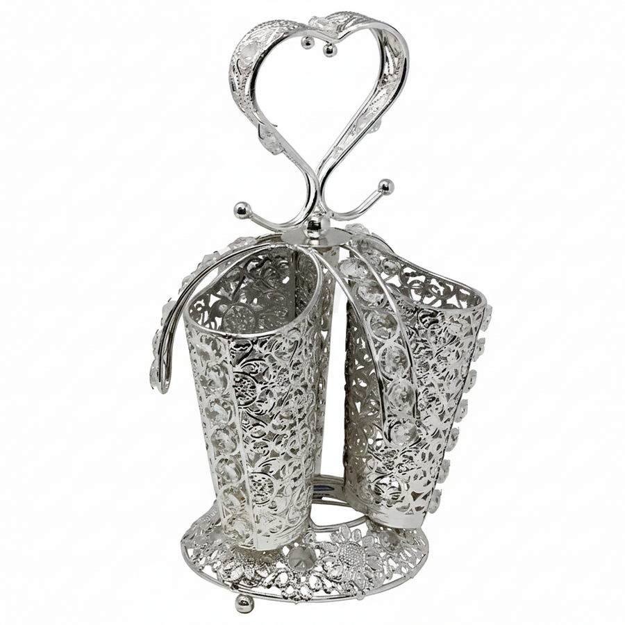 Spoon Holder - Heart Silver Plated Three Tube Holder