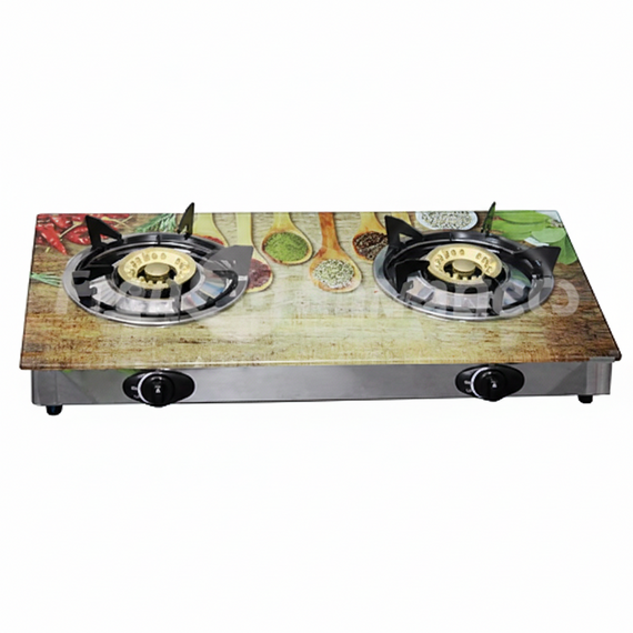 Glass Top Double Burner Gas Stove (Wooden Spoons)