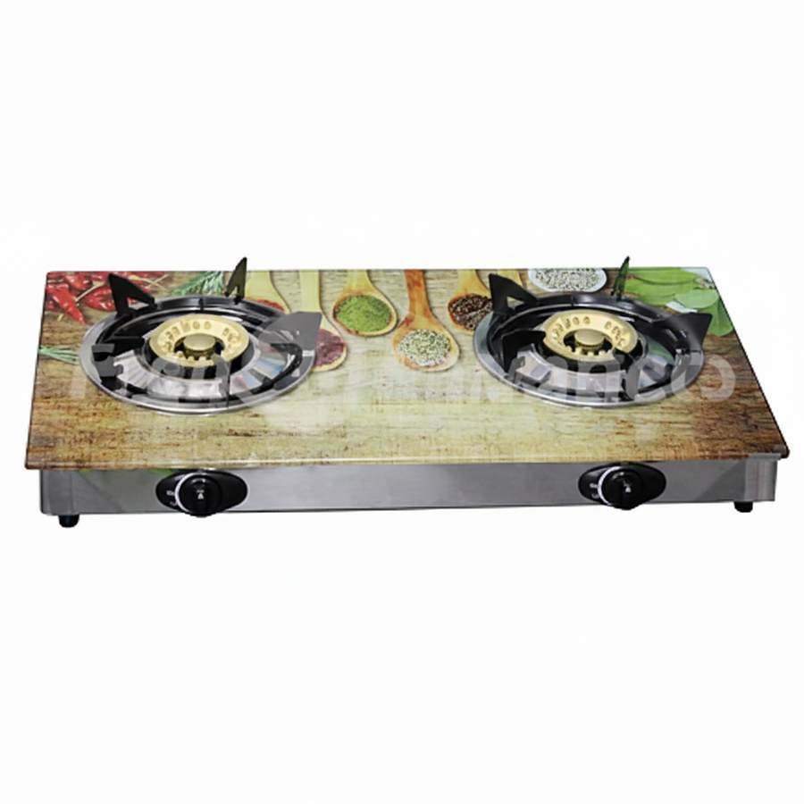 Glass Top Double Burner Gas Stove (Wooden Spoons)