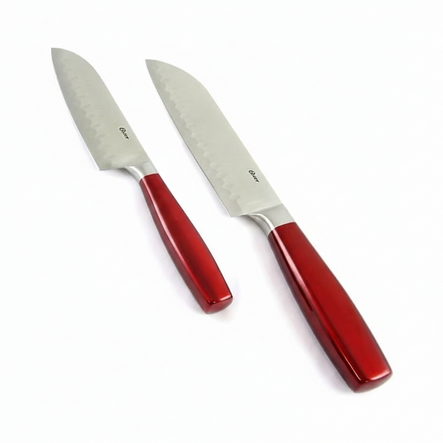 Oster Calmore 2Pc. S/S Santoku Knife Set, Metallic Red