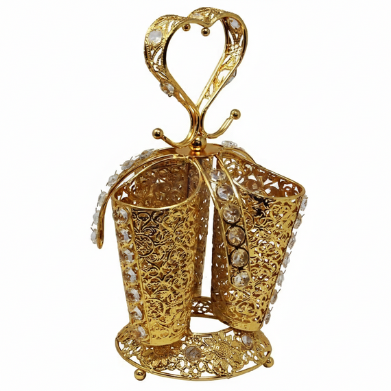 Spoon Holder - Heart Gold Plated Three Tube Holder