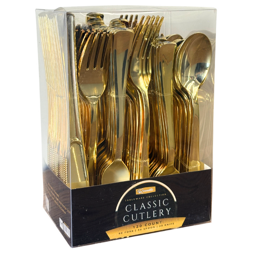 120Pcs Plastic Fork+Spoon+Knife Combo (Gold) - Pack of 24