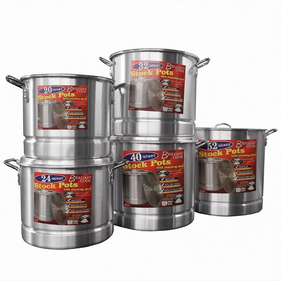Brilliant Cook 5 Pc. Aluminum Stock Pot w/ Steamer (20, 24, 32, 40, 52Qts)