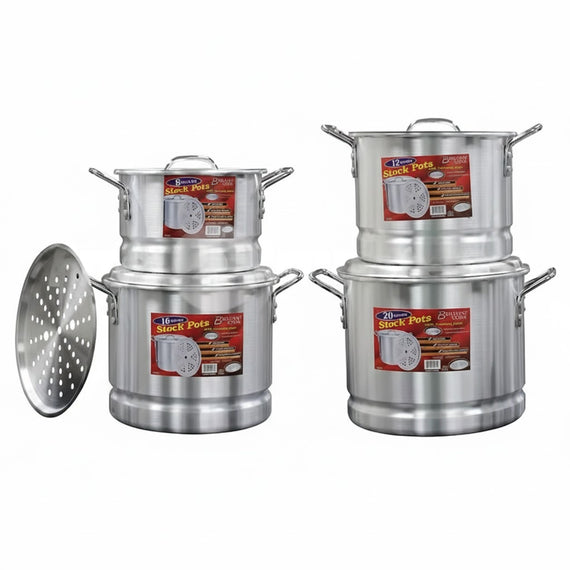 Brilliant Cook 4 Pc. Aluminum Pots w/ Steamer (8, 12, 16, 20 Qts.)